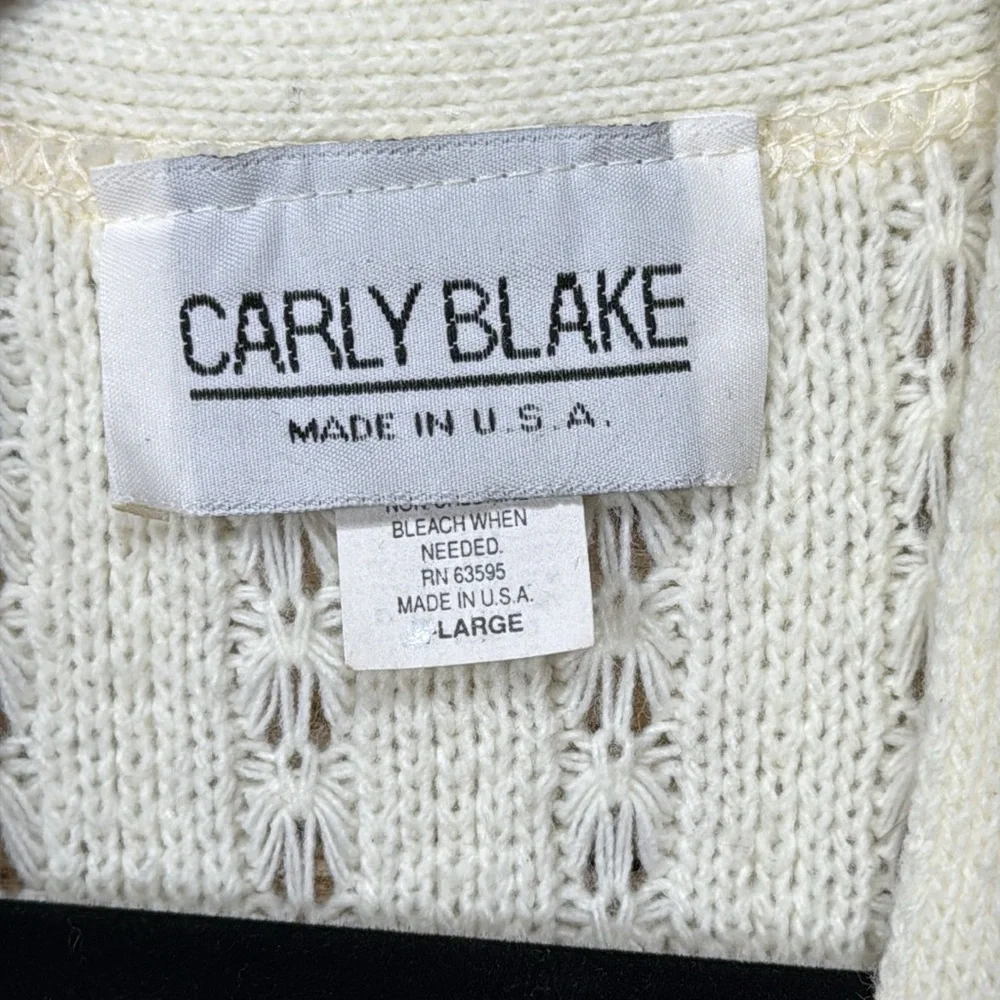 Carly Blake Ivory V-Neck Knit Button Down Sweater Vest Two Front Pockets Size L